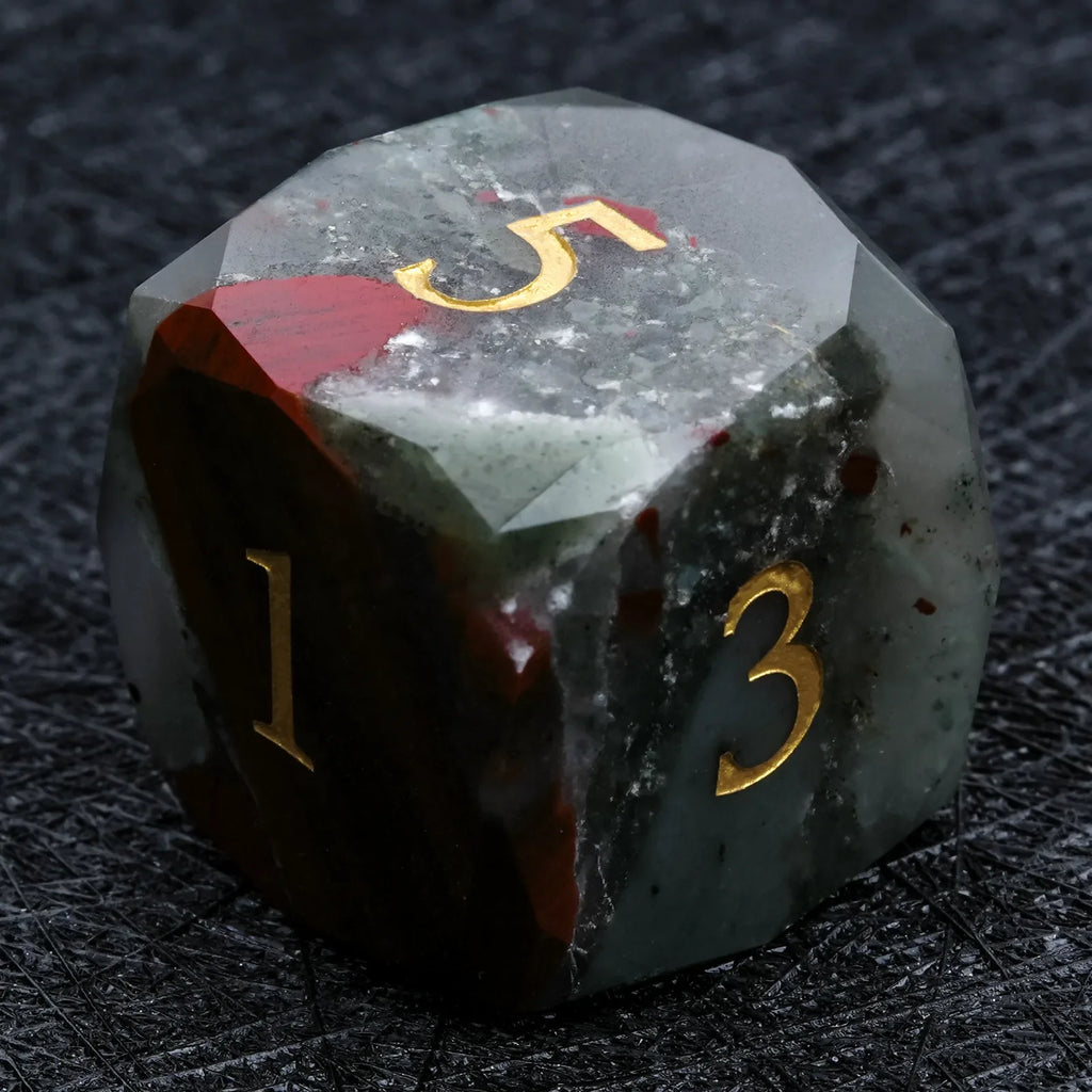 Kickstarter Dice - Natural Bloodstone DND Gemstone Dice Set - Khepri's Blessing