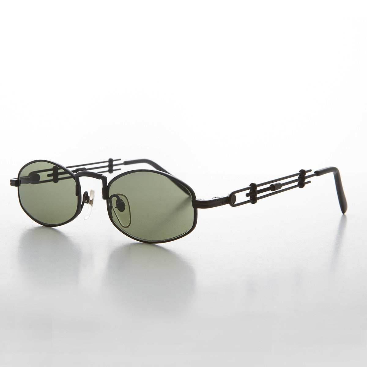 Polygon Spectacle Steampunk Vintage Sunglass - Deryn - Black / Green Lens