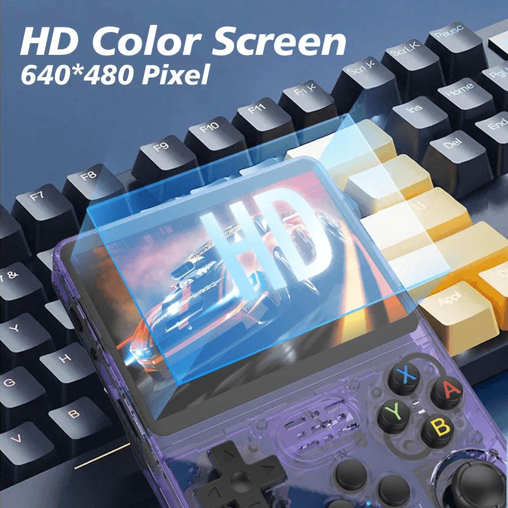 R36S Portable Handheld Retro Arcade Joystick All-in-One Open-Source Gaming Console - Purple / 64G