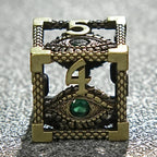 Bronze Emerald Dragon Eye Hollow Metal DND Dice Set
