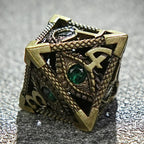 Bronze Emerald Dragon Eye Hollow Metal DND Dice Set