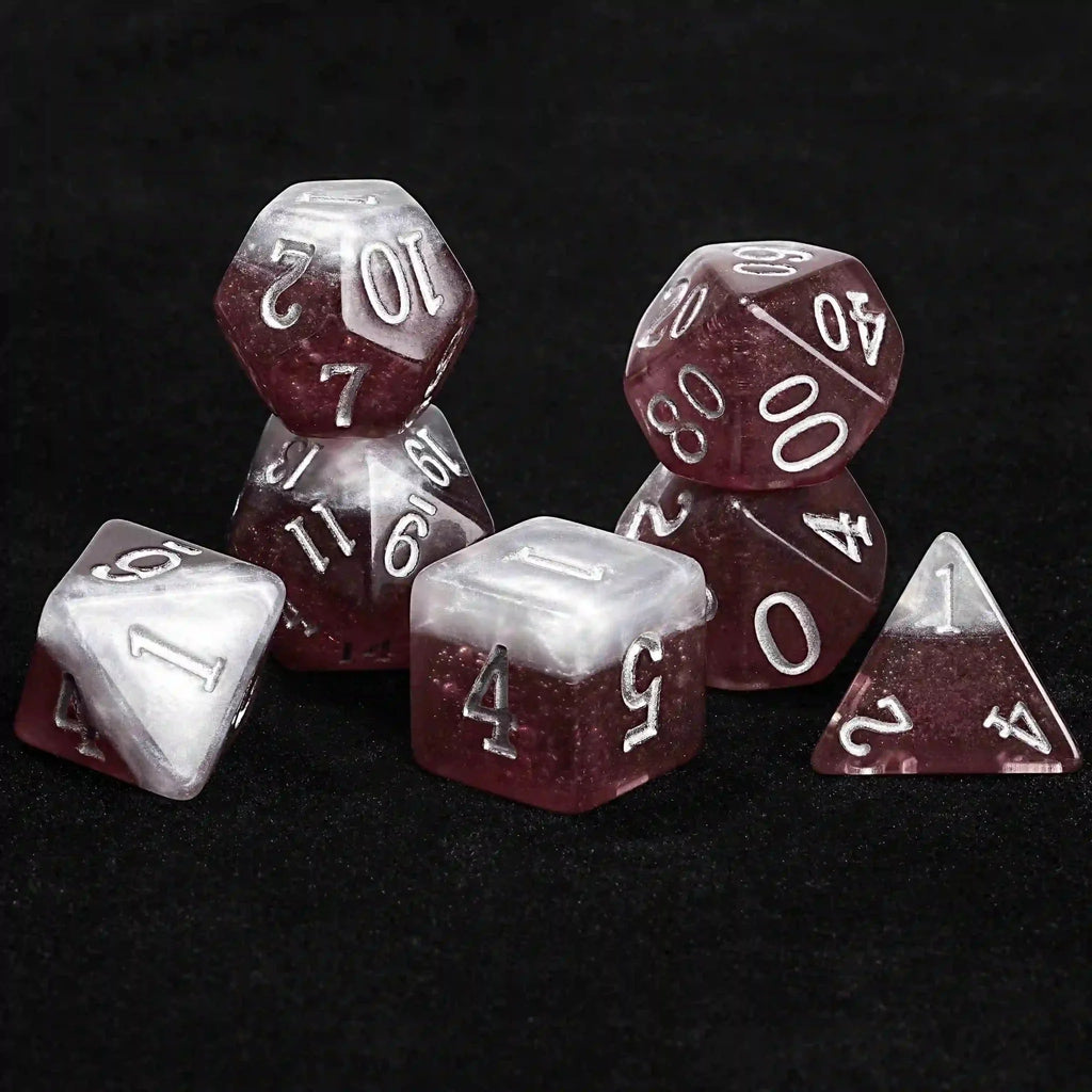 Dark Beer Resin DND Dice Set + Silver Font