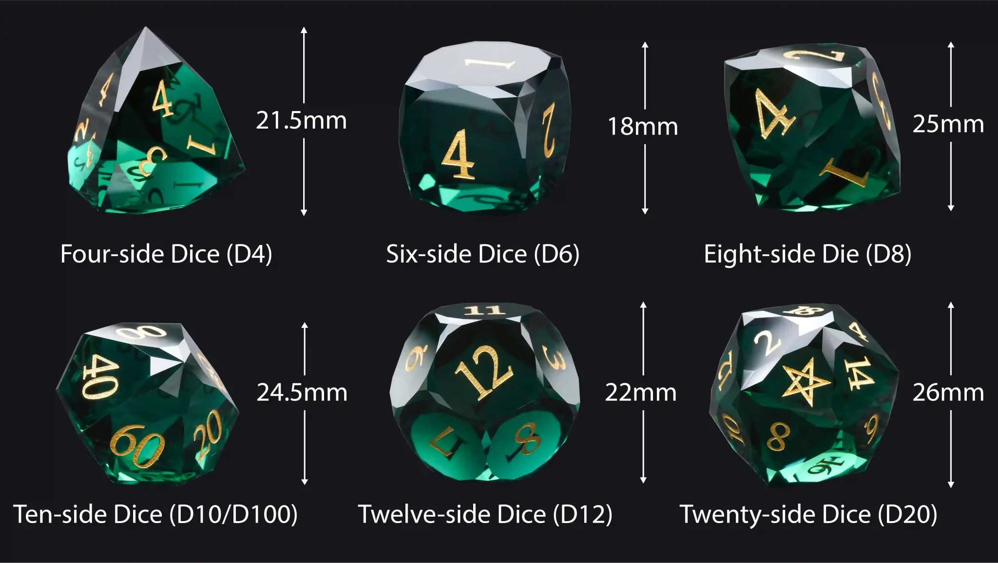 Bear Dice DND Multi-Sided Engraved Glass Gemstone Dice Set