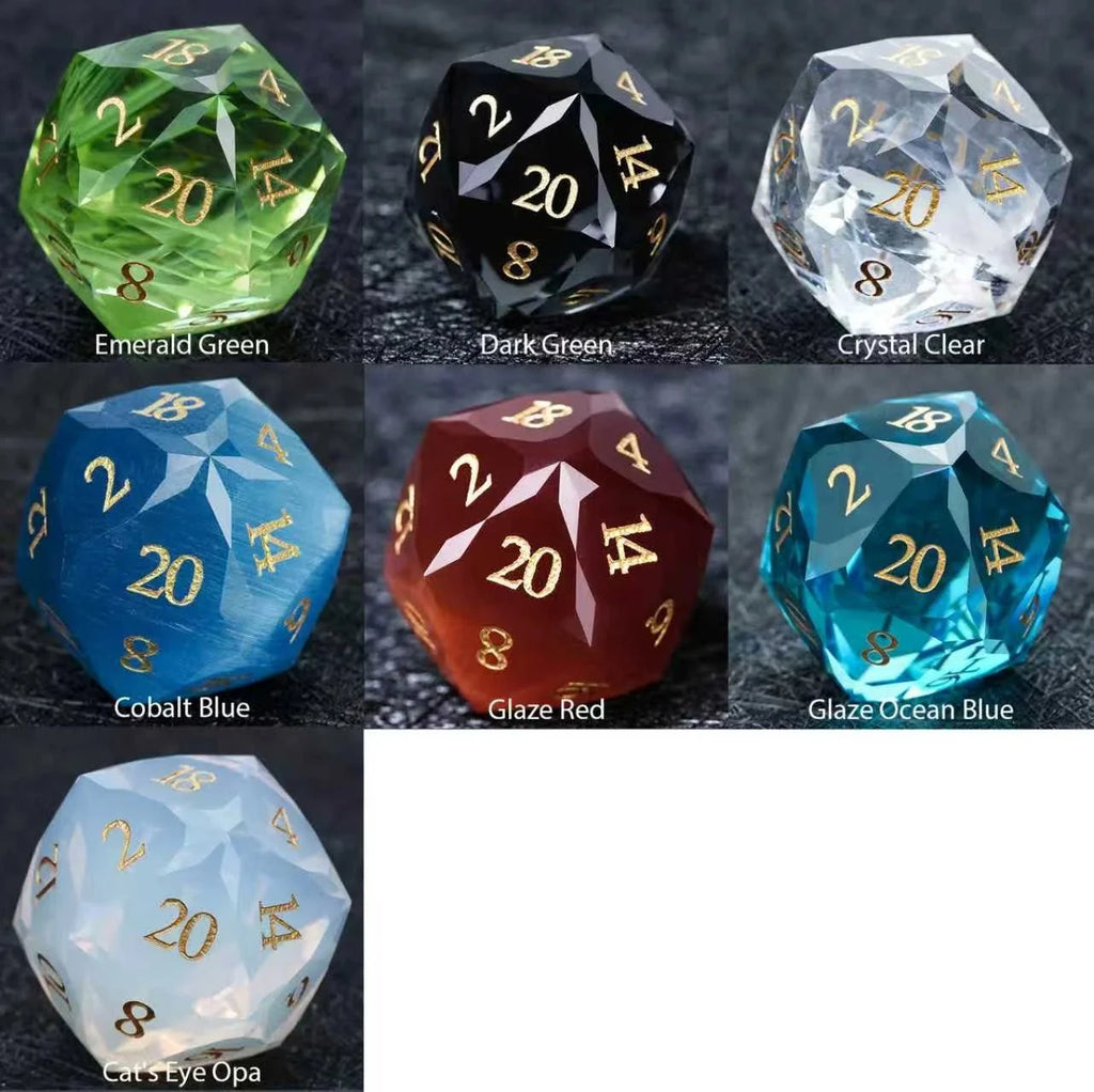 Bear Dice DND Multi-Sided Engraved Glass Gemstone Dice Set