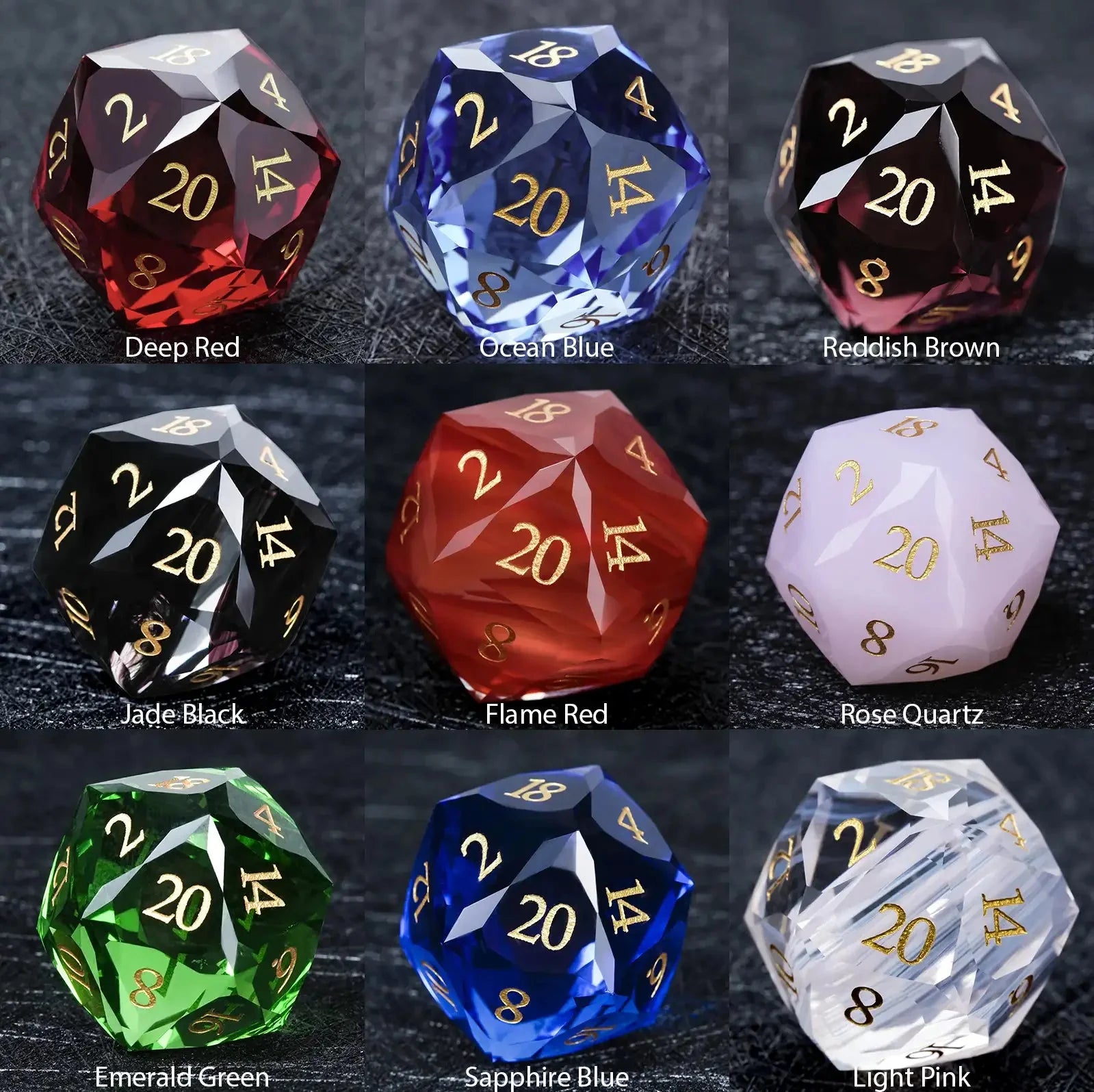 Bear Dice DND Multi-Sided Engraved Glass Gemstone Dice Set