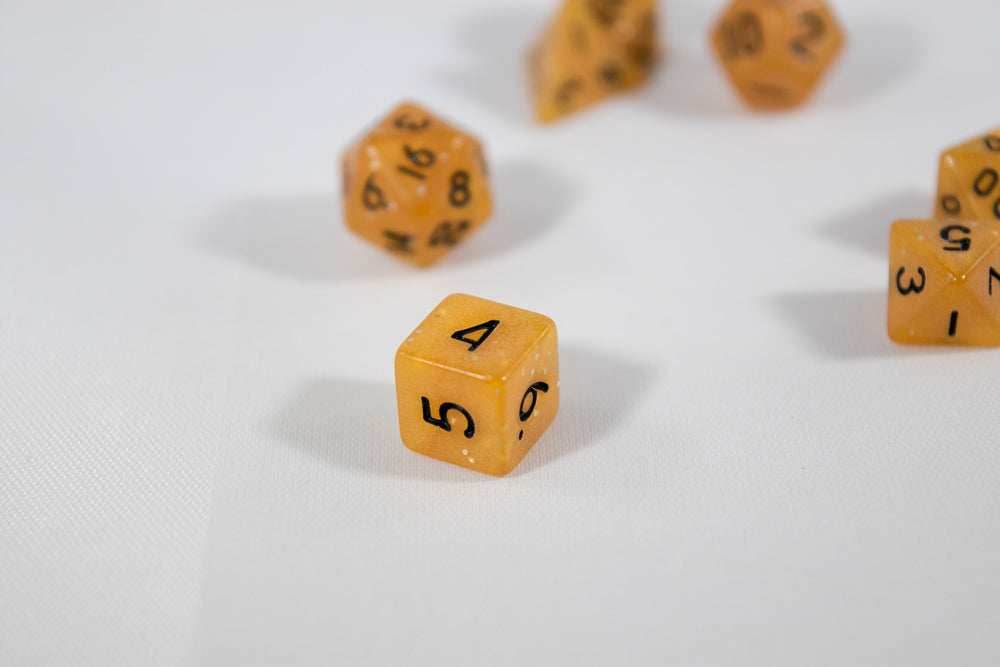 Orange Semi-Translucent Miniature Poly Dice Set Small (7) w/ Silver Glitter RPG DnD Mini Cute BrycesDice - 