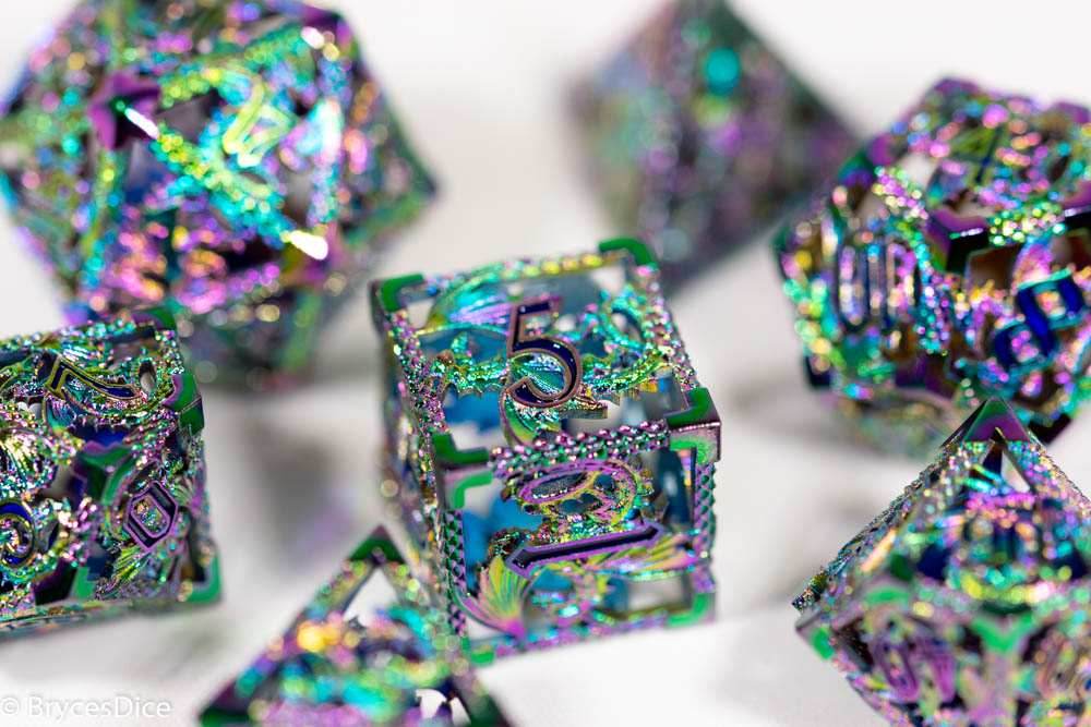 (Rainbow Metal) Deadly Dragon Dice: Shards of Oblivion Hollow Metal - 7-Dice Set