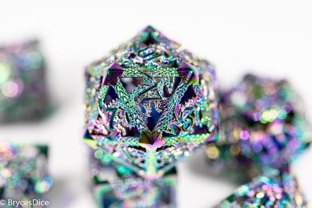 (Rainbow Metal) Deadly Dragon Dice: Shards of Oblivion Hollow Metal - 7-Dice Set