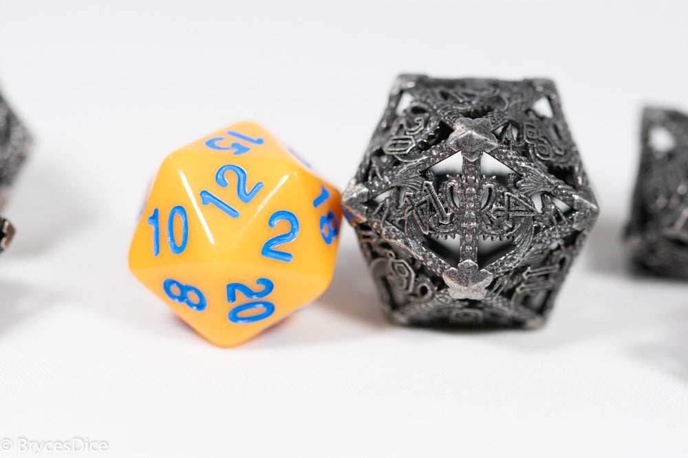 (Base Brass) Deadly Dragon Dice: Shards of Oblivion Hollow Metal - 7-Dice Set