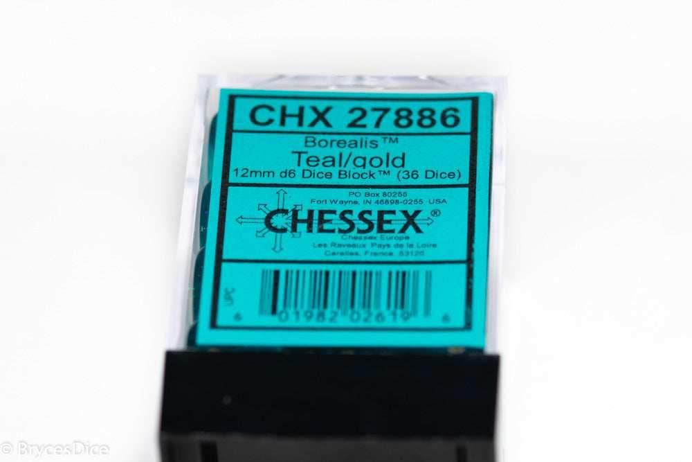 Borealis Teal/gold 12mm d6 Dice Block CHX 27886 OG Old Glitter - 