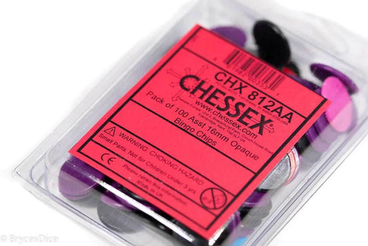 Pack of 100 Assorted 16 mm Opaque Bingo Chips by Chessex - 