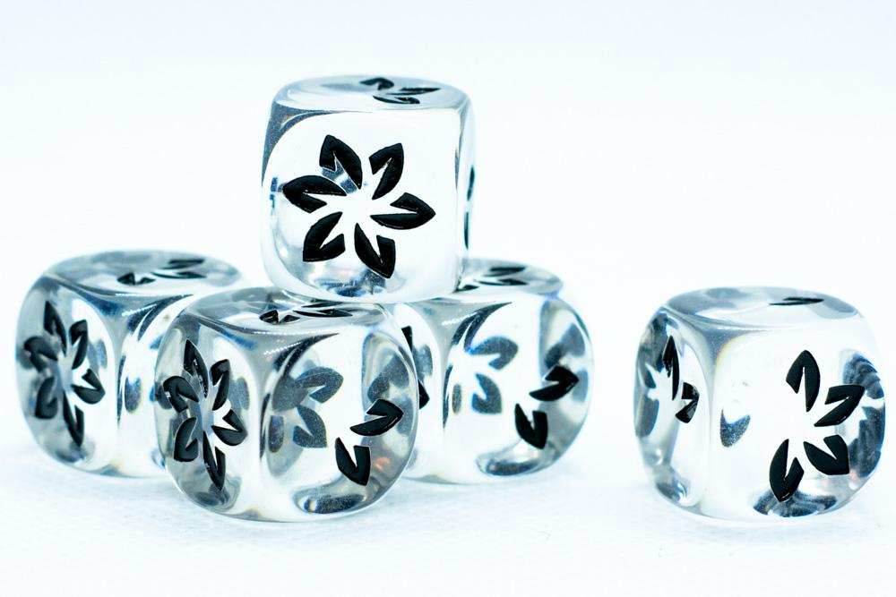 10-Pack Clear w/Black Falling Petals Dice 16mm D6 Flower Dice - 