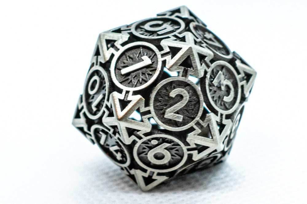 Single d6/d20 Iron Silver Deadly Arrow Dice - d20
