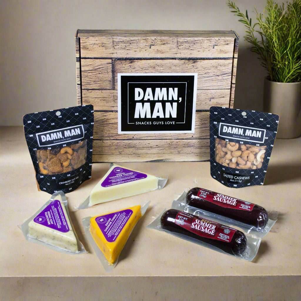 Delicatessen Gift Box – Gourmet Cheese, Beef Sausage & Nuts | Perfect Snack Box for Men – Tailgate, Game Night, Birthday Gifts - 