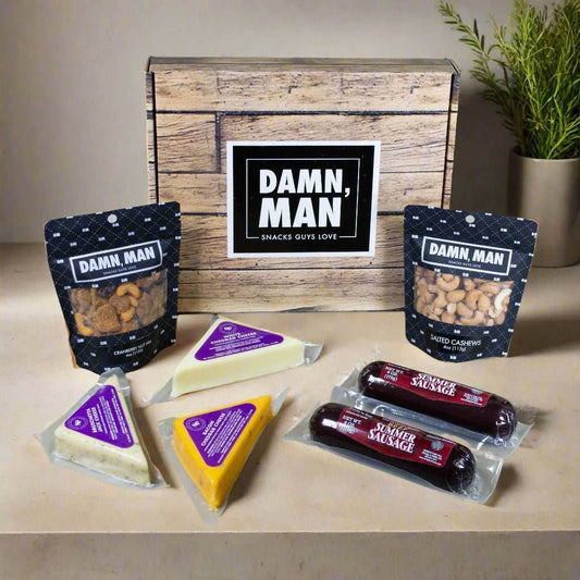 Delicatessen Gift Box – Gourmet Cheese, Beef Sausage & Nuts | Perfect Snack Box for Men – Tailgate, Game Night, Birthday Gifts - 