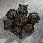 Devil's Eye Ruby Metal Hollow DND Dice Set with Gold Numbers