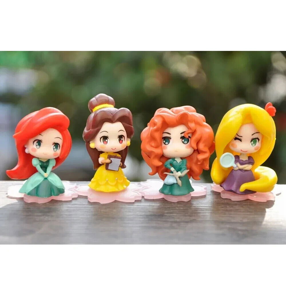 Disney 9 Pcs Set Figurines, Kawaii Rapunzel Snow White Jasmine Mulan Ariel 2 in