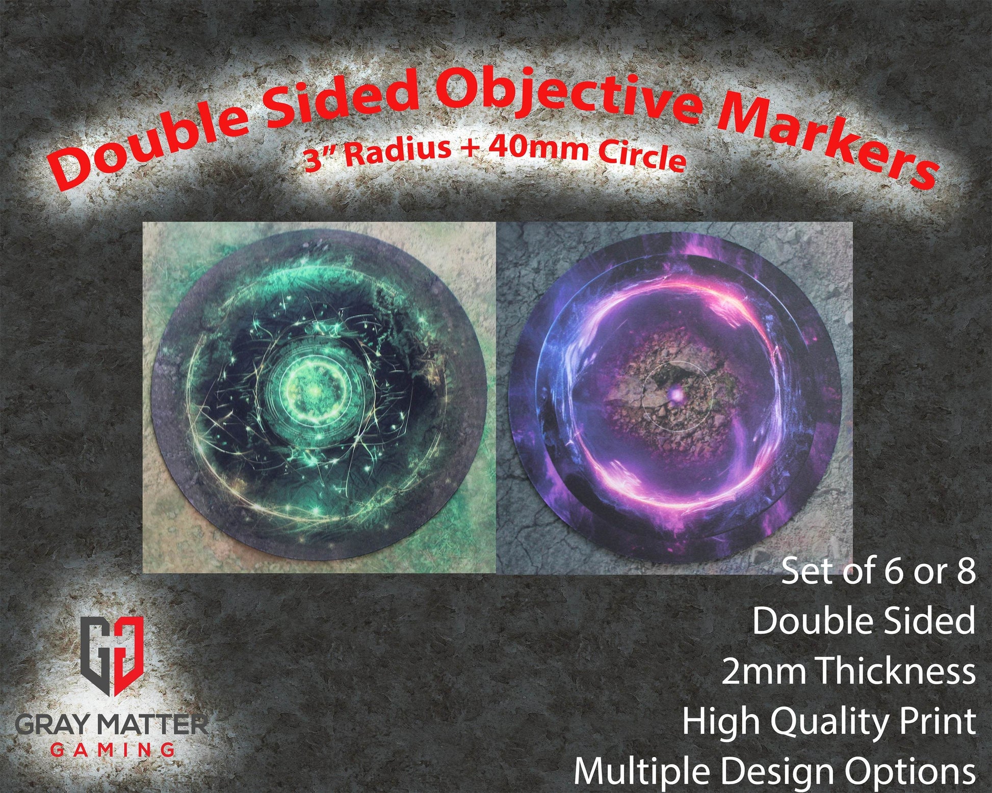 Warhammer 40k and AoS4 Neoprene Objective Markers - Green and Purple Energy - Set of 6