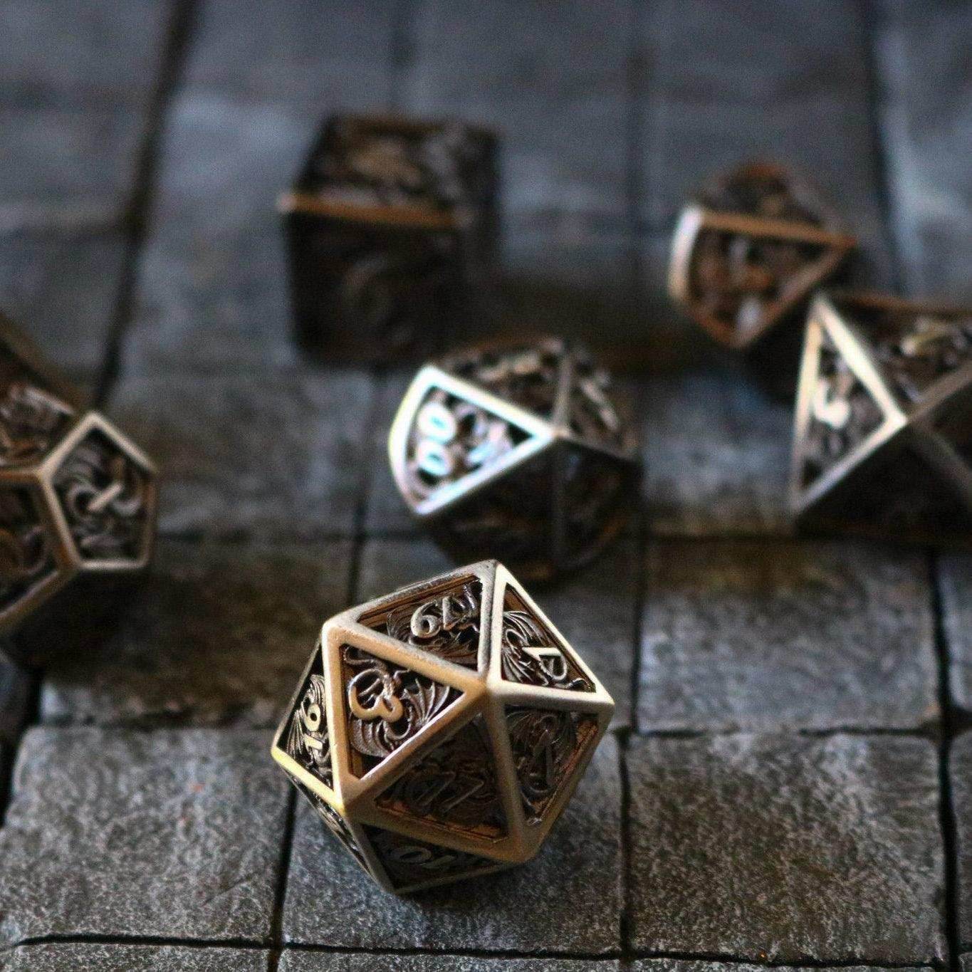 Dragon Flight Hollow Silver Metal DND Dice Set - Only 1 D20