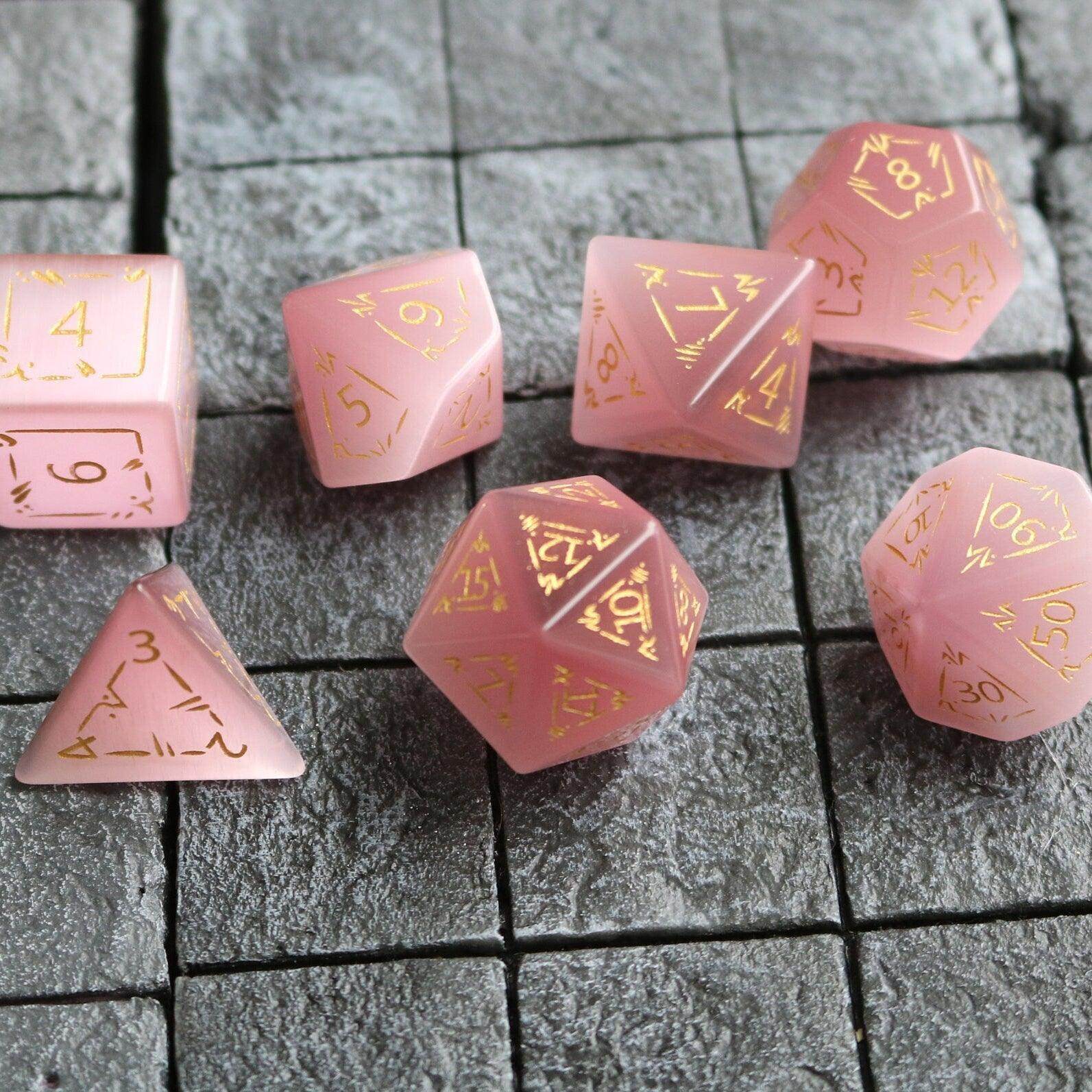 Dragon Shield Watermelon Cats Eye Stone Gemstone DND Dice Set - 