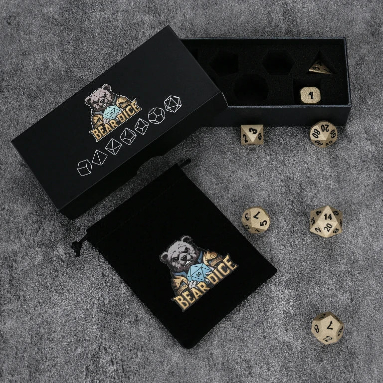 Dwarven-Forged Antique Gold Metal D&D Dice Set