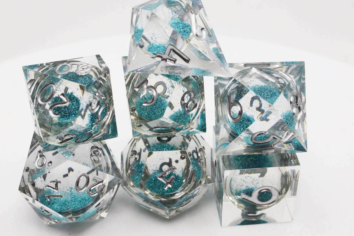 Sharp-Edged Liquid Core RPG Dice Set - Sky Blue