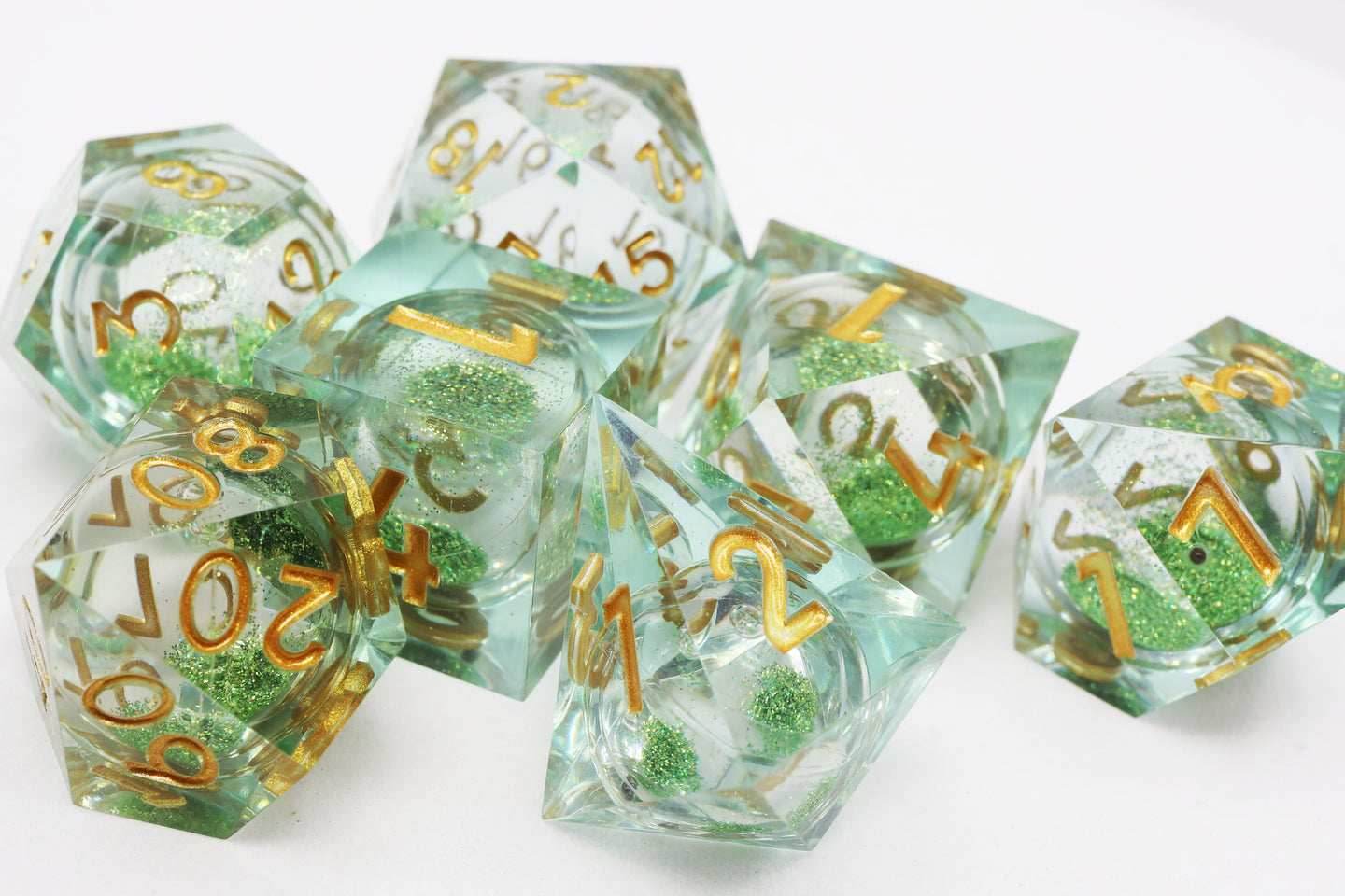 Sharp-Edged Liquid Core RPG Dice Set - Mint Green