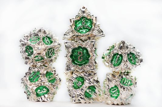 Floral Starburst: Frozen Fern - Metal RPG Dice Set - 