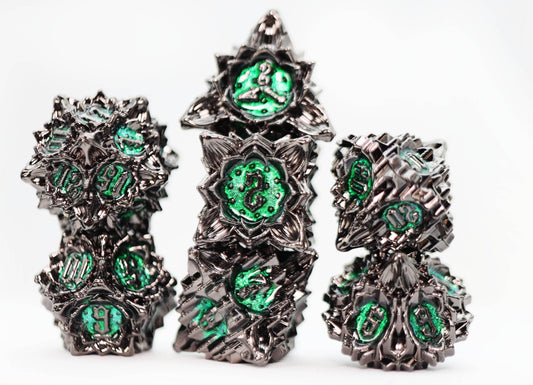 Floral Starburst: Midnight Forest - Metal RPG Dice Set - 