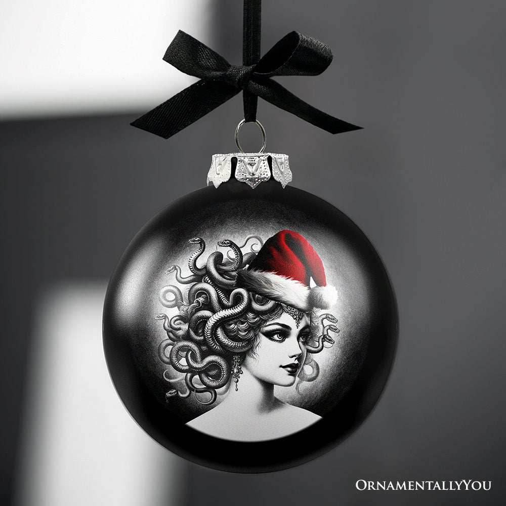 Medusa Christmas Spooky Portrait Glass Ornament, Black Horror Halloween Tree Decoration - 