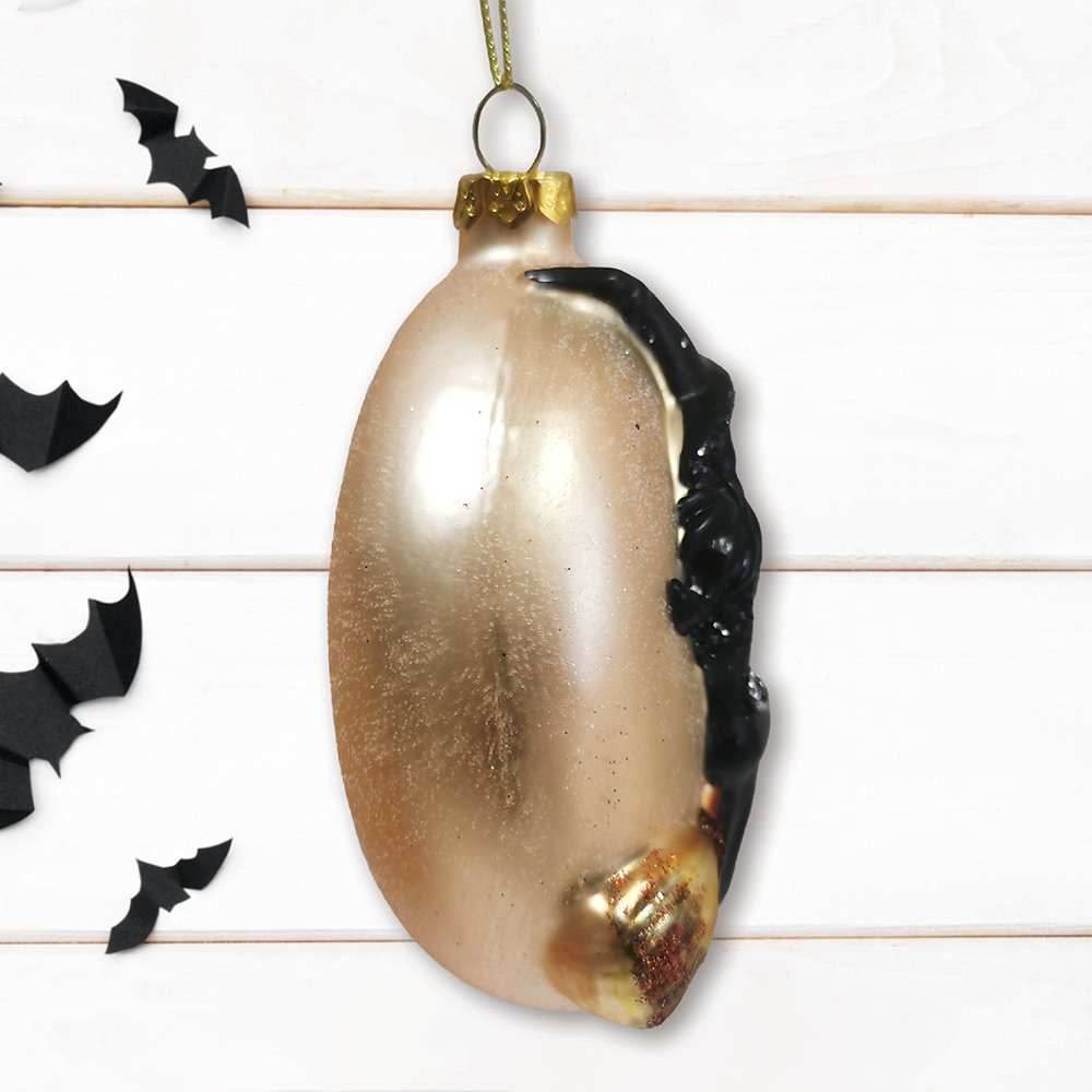 Wicked Witch and Crescent Moon Glass Christmas Ornament, Spooky Halloween Gift - 