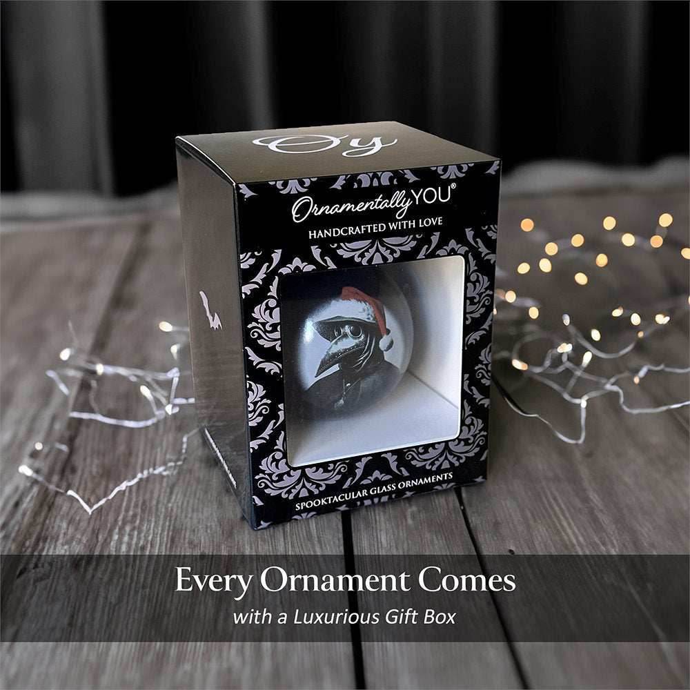 Plague Doctor Christmas Spooky Portrait Glass Ornament, Black Horror Halloween Tree Decoration - 