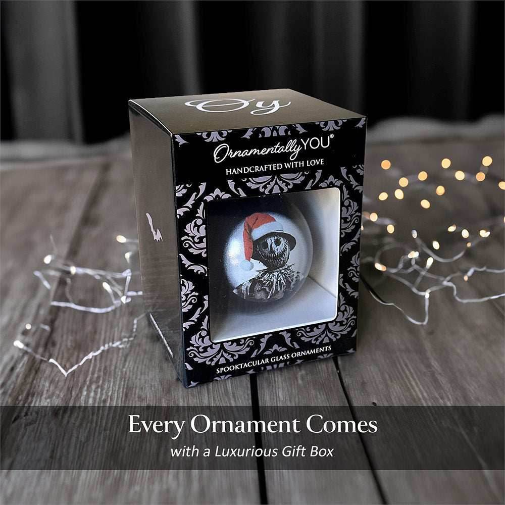 Scarecrow Christmas Spooky Portrait Glass Ornament, Black Horror Halloween Tree Decoration - 