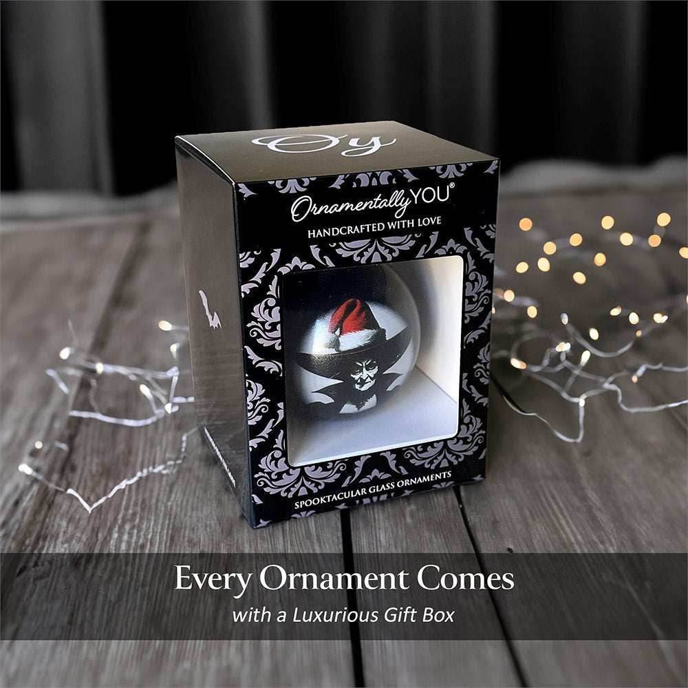 Wicked Witch Christmas Spooky Portrait Glass Ornament, Black Horror Halloween Tree Decoration - 