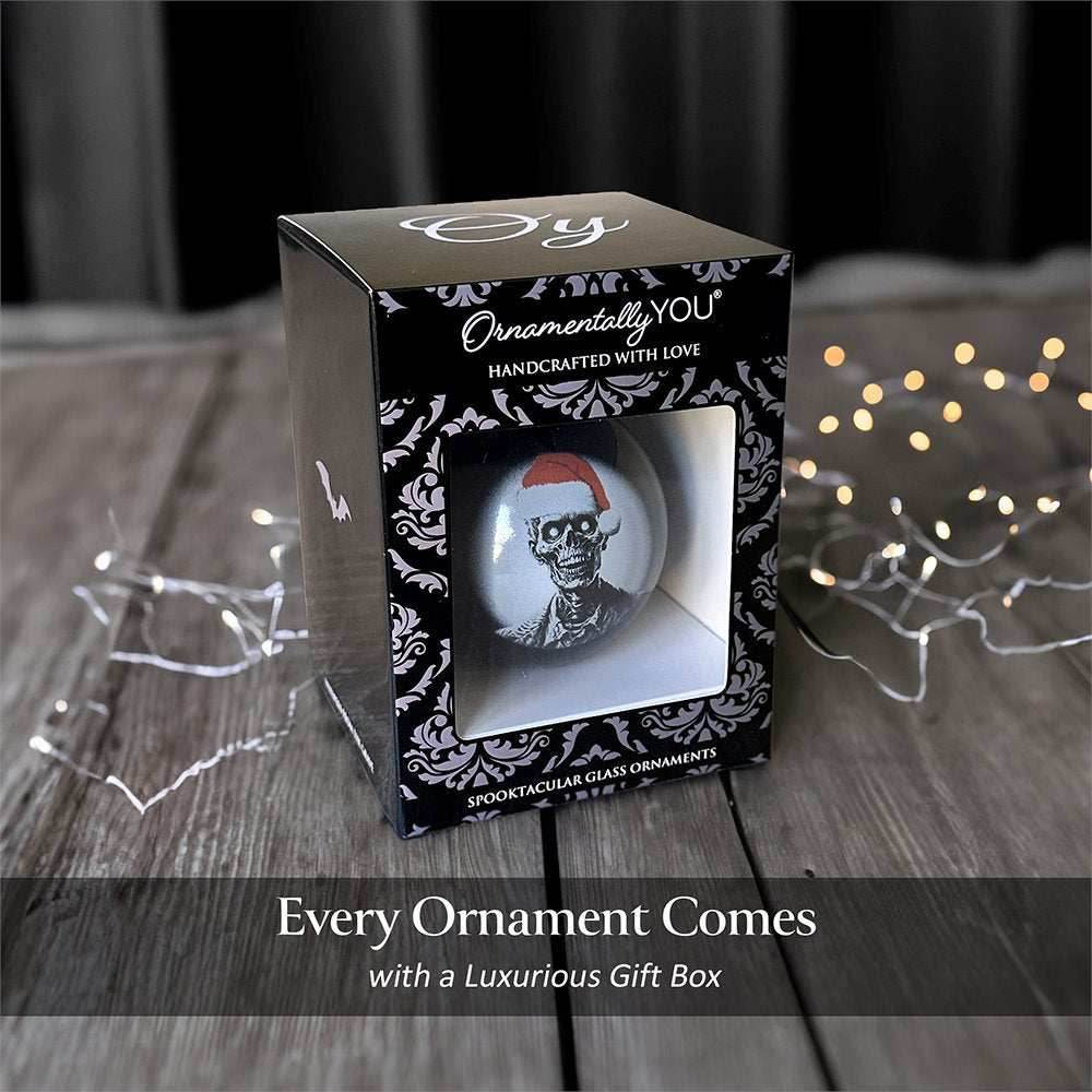 Zombie Christmas Spooky Portrait Glass Ornament, Black Horror Halloween Tree Decoration - 