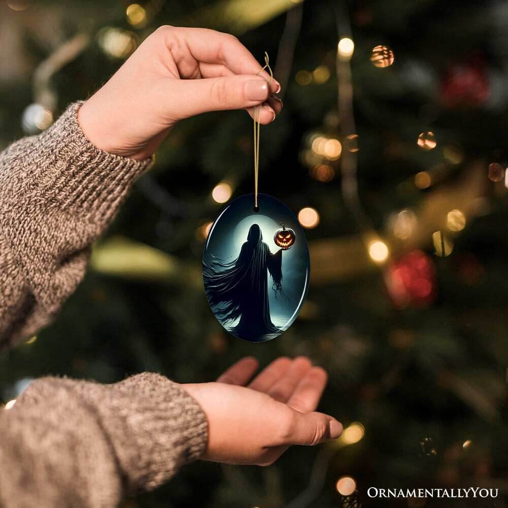The Pumpkin Reaper Horror Ornament, Halloween Tree Decoration - Oval