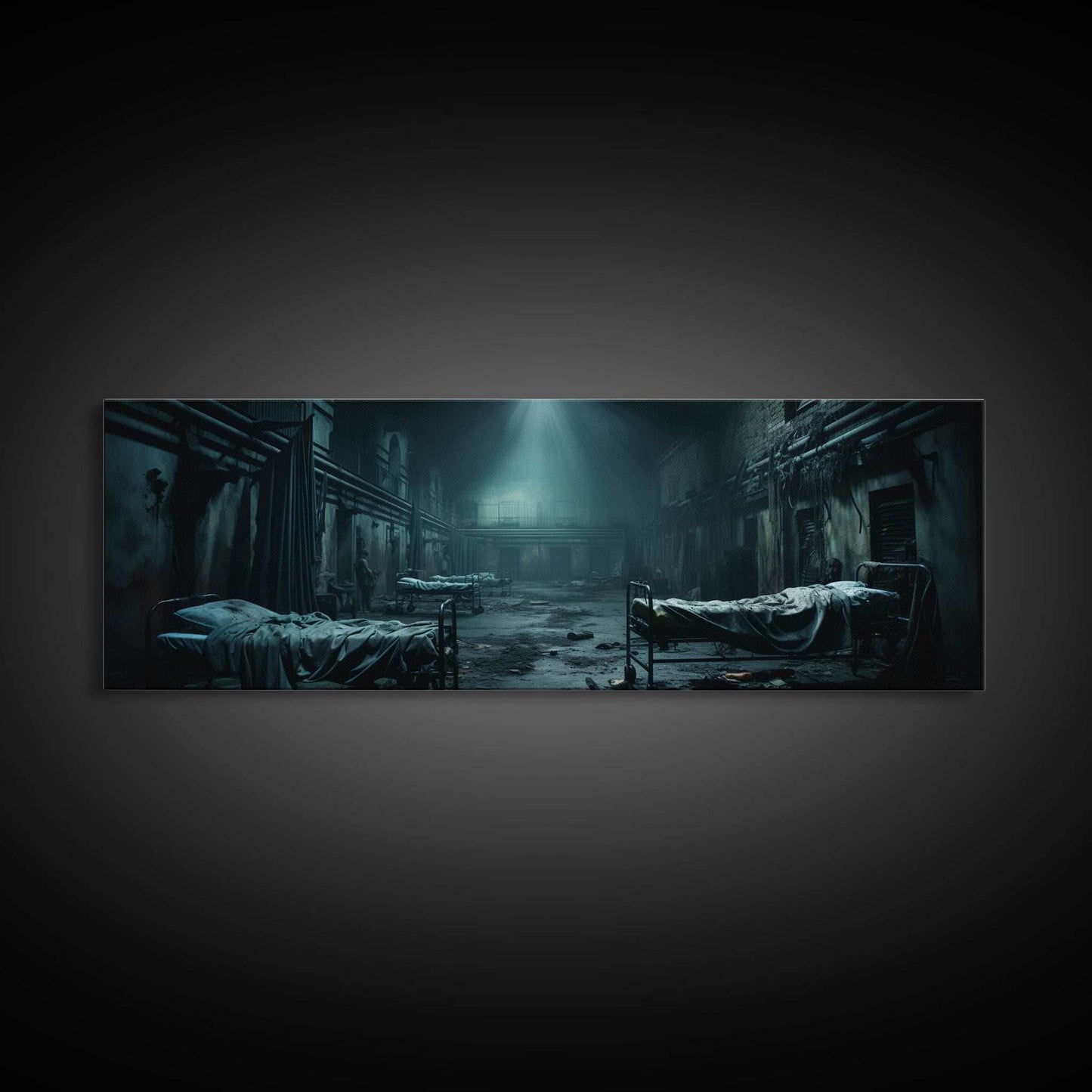 An Abandoned Insane Asylum, Canvas Print Framed Halloween Art, Spooky Decor Panoramic Halloween Art, Halloween Wall Art, Halloween Art Print - 10x30 Inches / Gallery Wrap Canvas - Ready To Hang