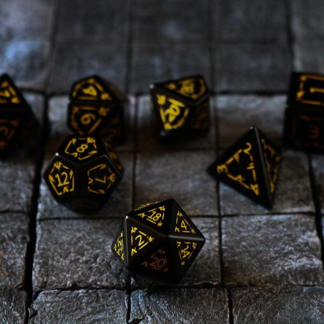 Gemstone Black Dragon Shield Night Obsidian DND Dice Set - 
