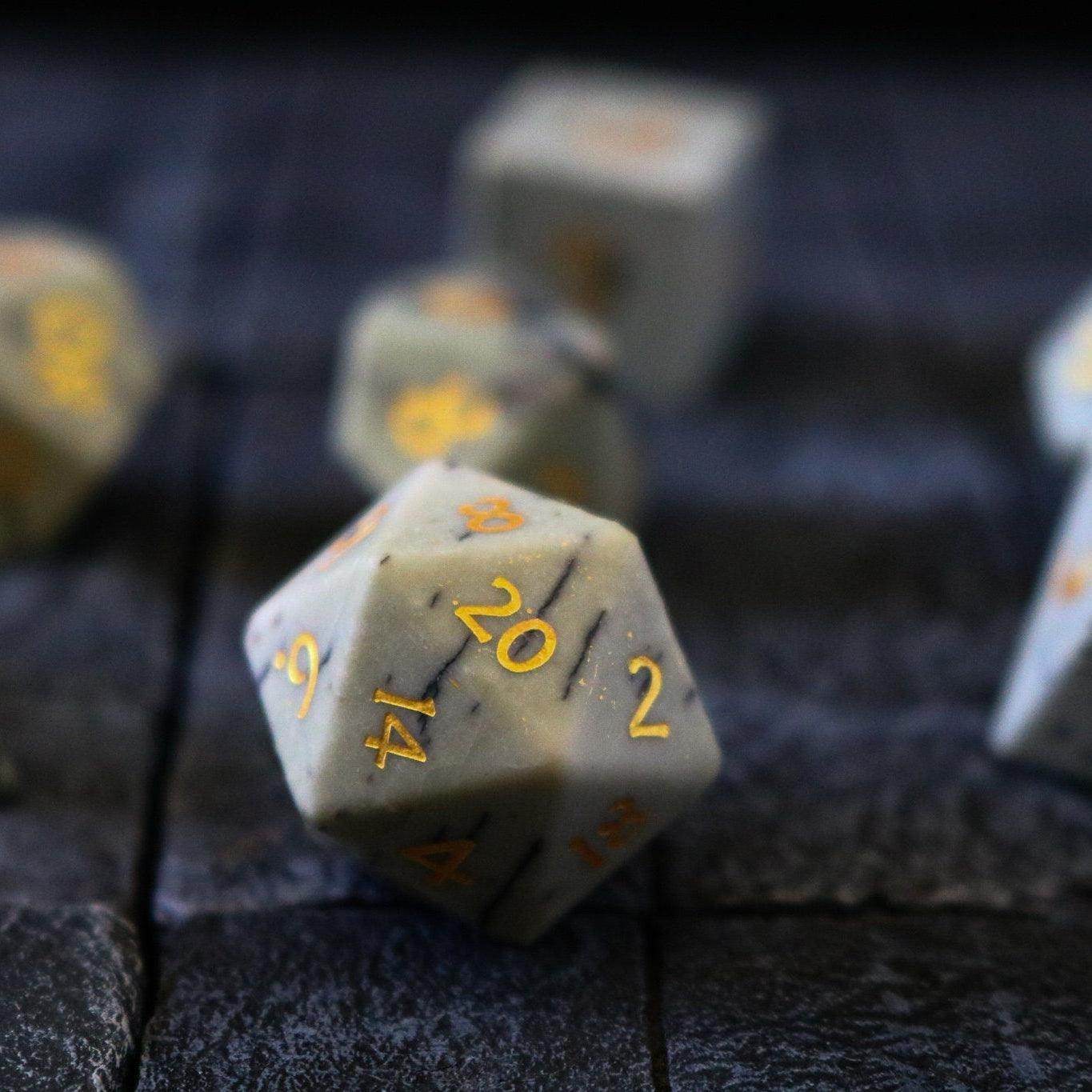 Gemstone Jasper Hand Carved (And Box) DND Dice Set - 