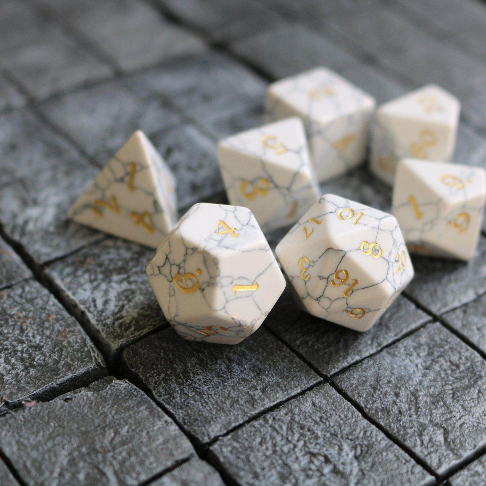 Gemstone Synthetic Magnesite Hand Carved (And Box) DND Dice Set - 