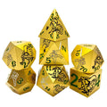 Cool black dragon and warrior gold dnd dice set + green font