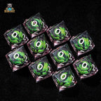 Green Dragon's Eye Kernel - Silver Font Resin 10 Sided Dice (D10 Dice)