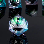 Green Dragon Eye Transparent Resin Liquid Core DND Dice Set + Silver Font