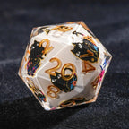 Handmade unique dice sets: Egyptian Pharaoh's black cat flower resin edge sharp dnd dice + gold font