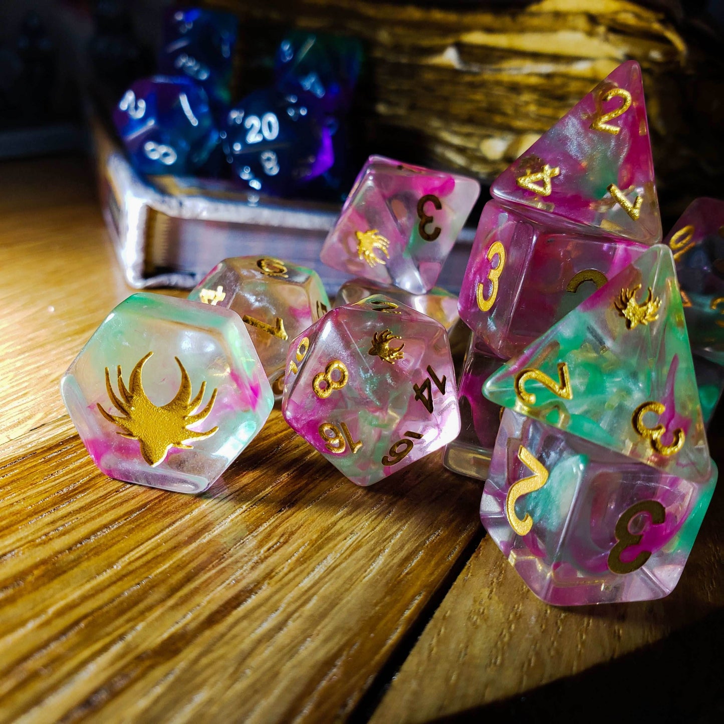 Hedronic Serenity - 14 Piece DnD Dice Set | Acrylic RPG Gaming Dice - 