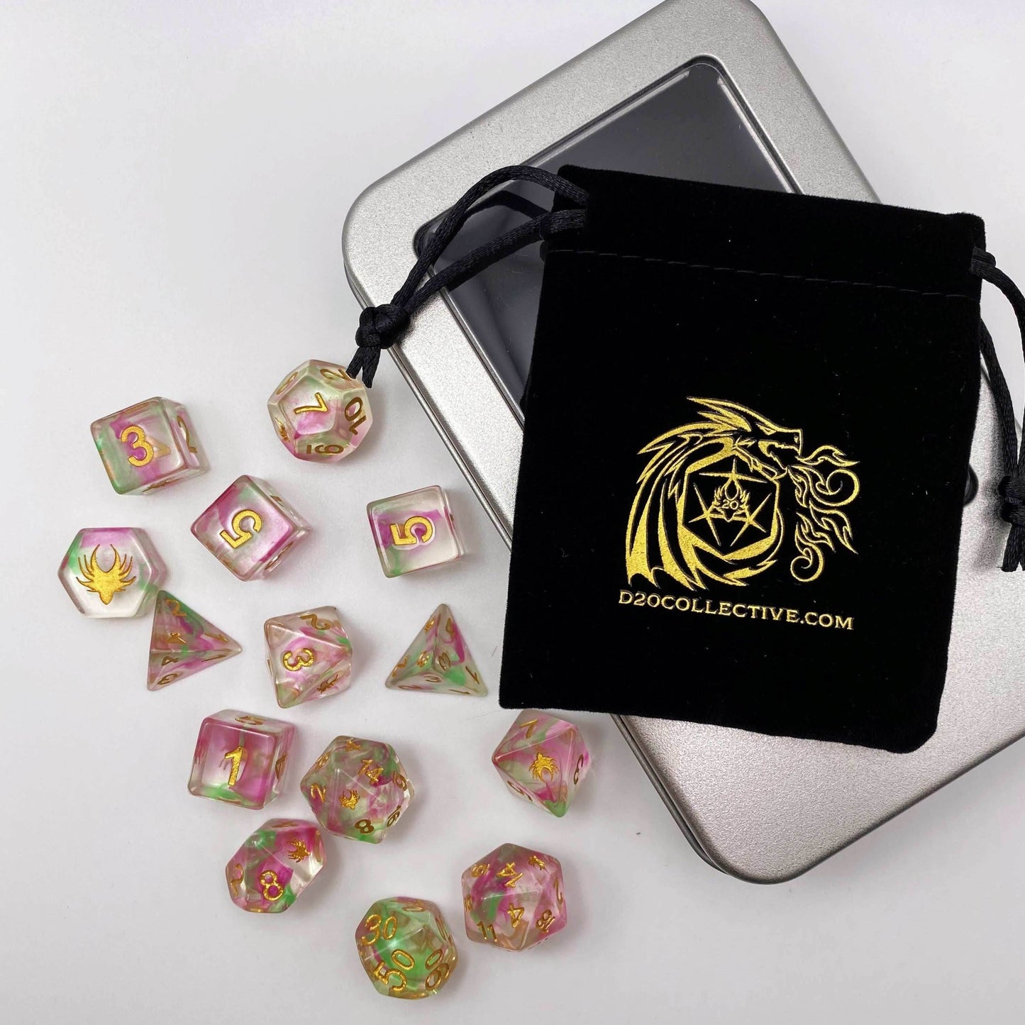 Hedronic Serenity - 14 Piece DnD Dice Set | Acrylic RPG Gaming Dice - 