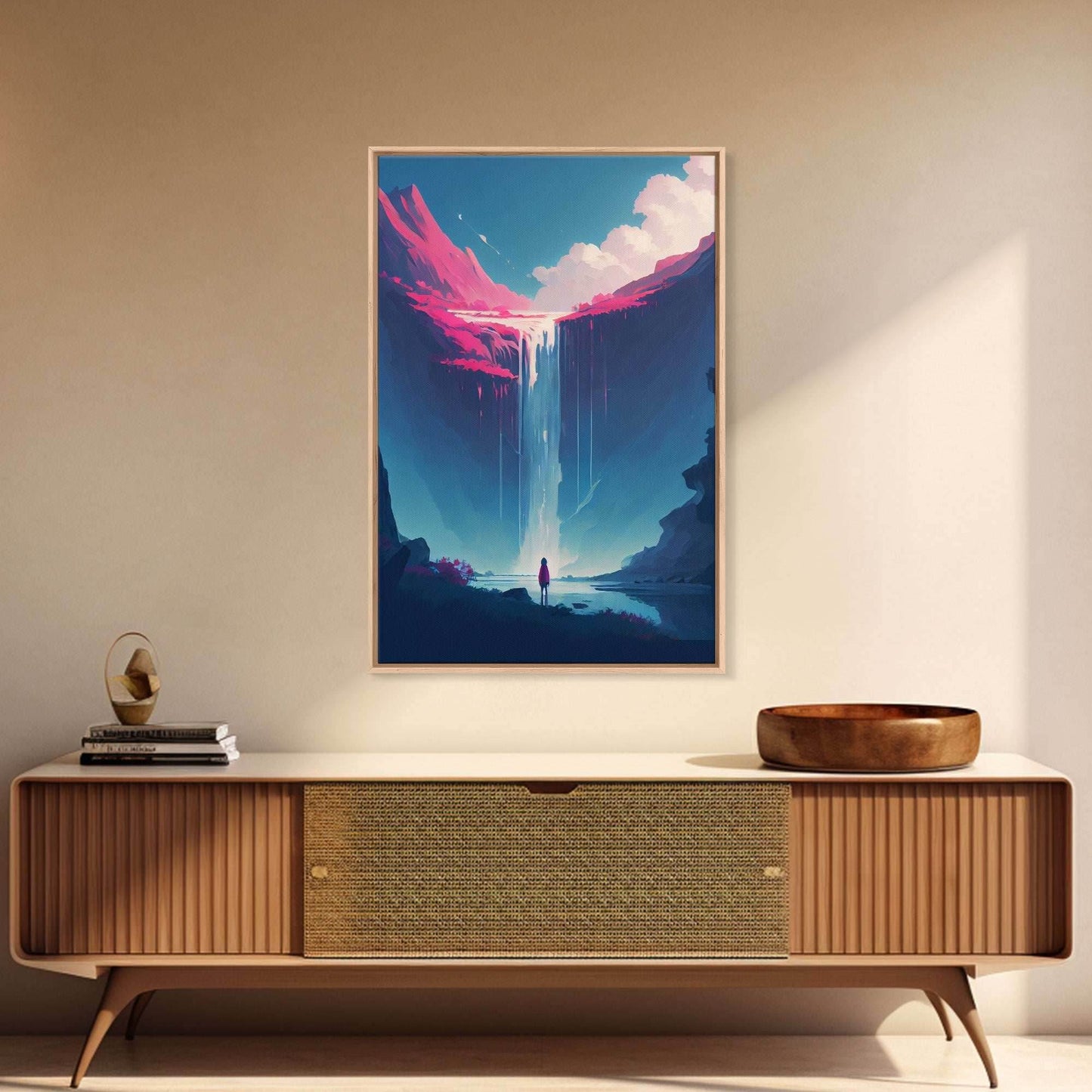 Mystical Fantasy Waterfall Purple Blue Wall Art Canvas Print - Vibrant Colorful Nature Scene Artwork - 8x12 Inches / Gallery Wrap Canvas - Ready To Hang