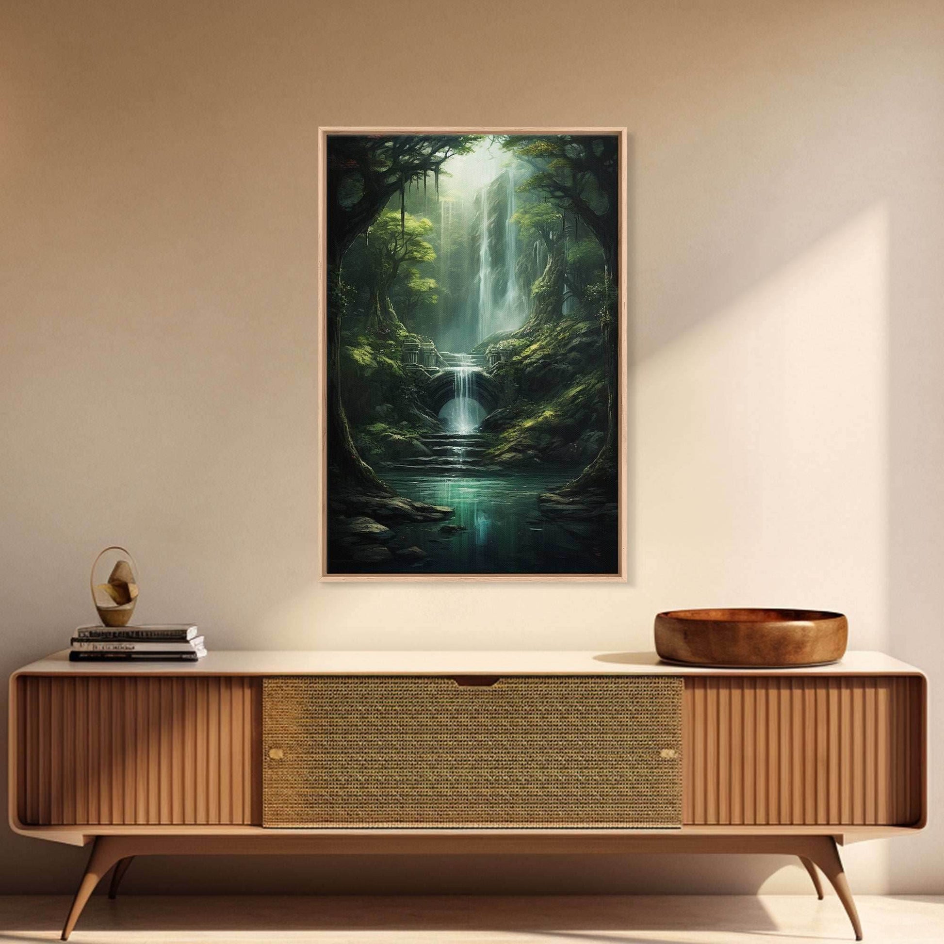 Enchanter Forest, Waterfalls Wall Art, Fantasy Artwork, Canvas Print, Wall Art, Vertical Print, Video Game Art, College Dorm Decor - 8x12 Inches / Gallery Wrap Canvas - Ready To Hang