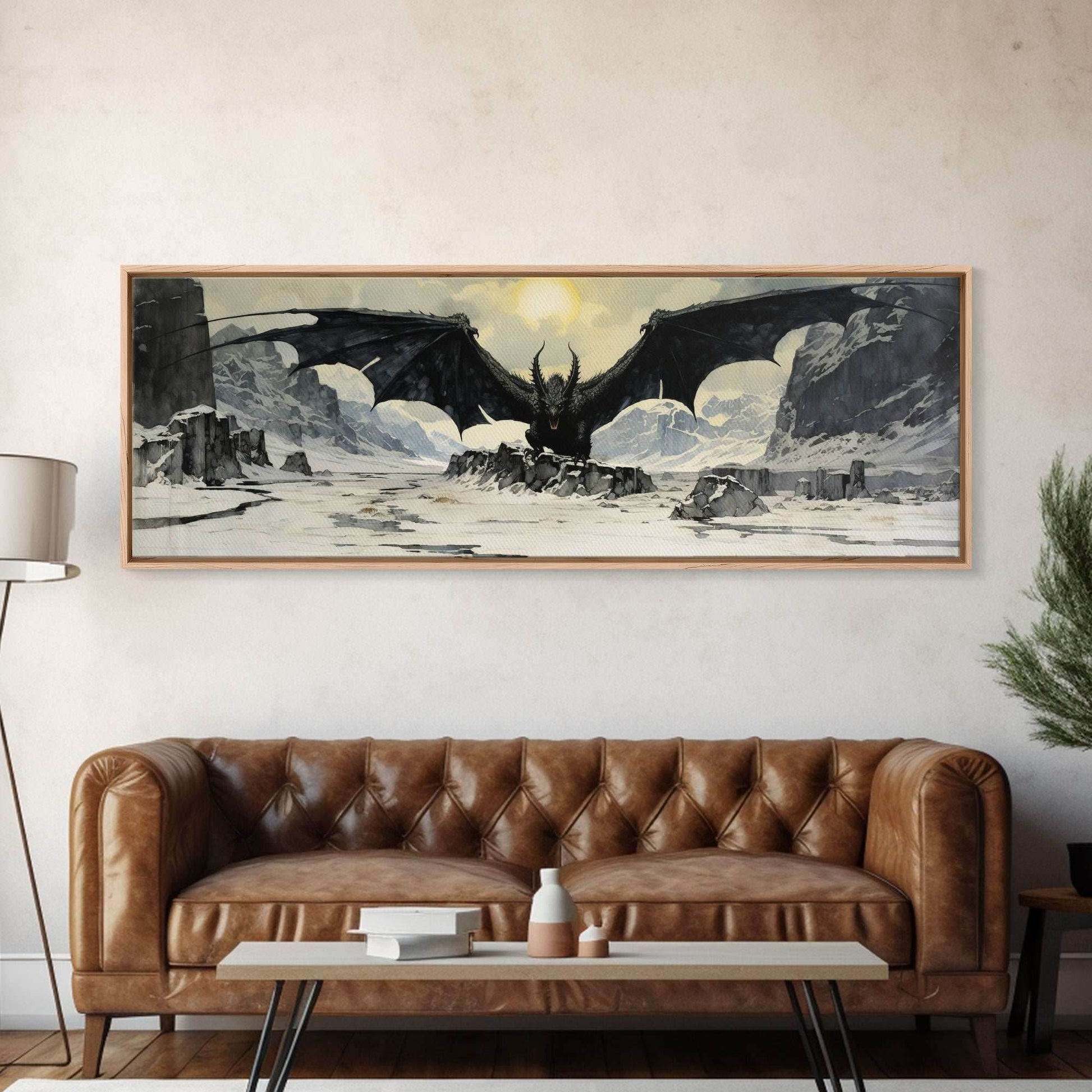 Panoramic Of a Dragon, Framed Canvas Print, Fantasy Decor, Fantasy Dragon Painting - 10x30 Inches / Gallery Wrap Canvas - Ready To Hang