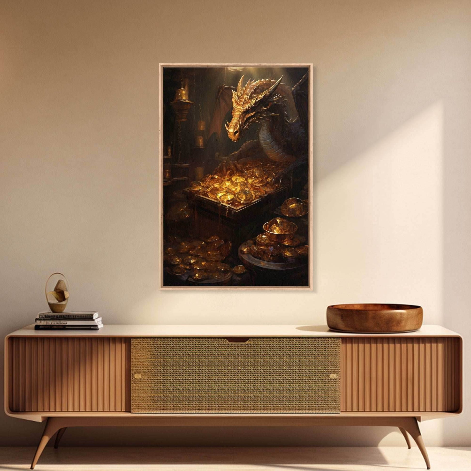 Dragon Art, Fantasy Art, Treasure Chest, Canvas Print, Wall Hanging, Portrait Art, Video Game Art, Nerdy Home Decor, Gift For Friend - 8x12 Inches / Gallery Wrap Canvas - Ready To Hang